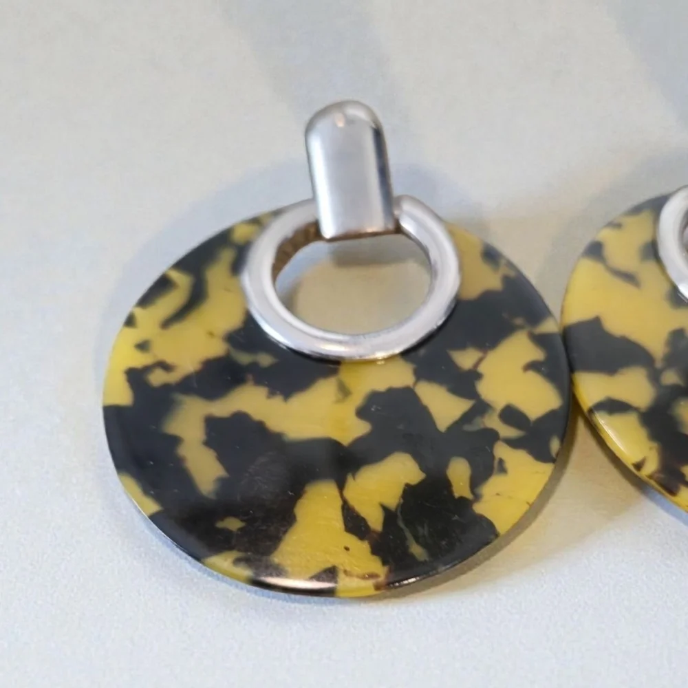 Resin Yellow and Black Tortoise Shell Earrings
